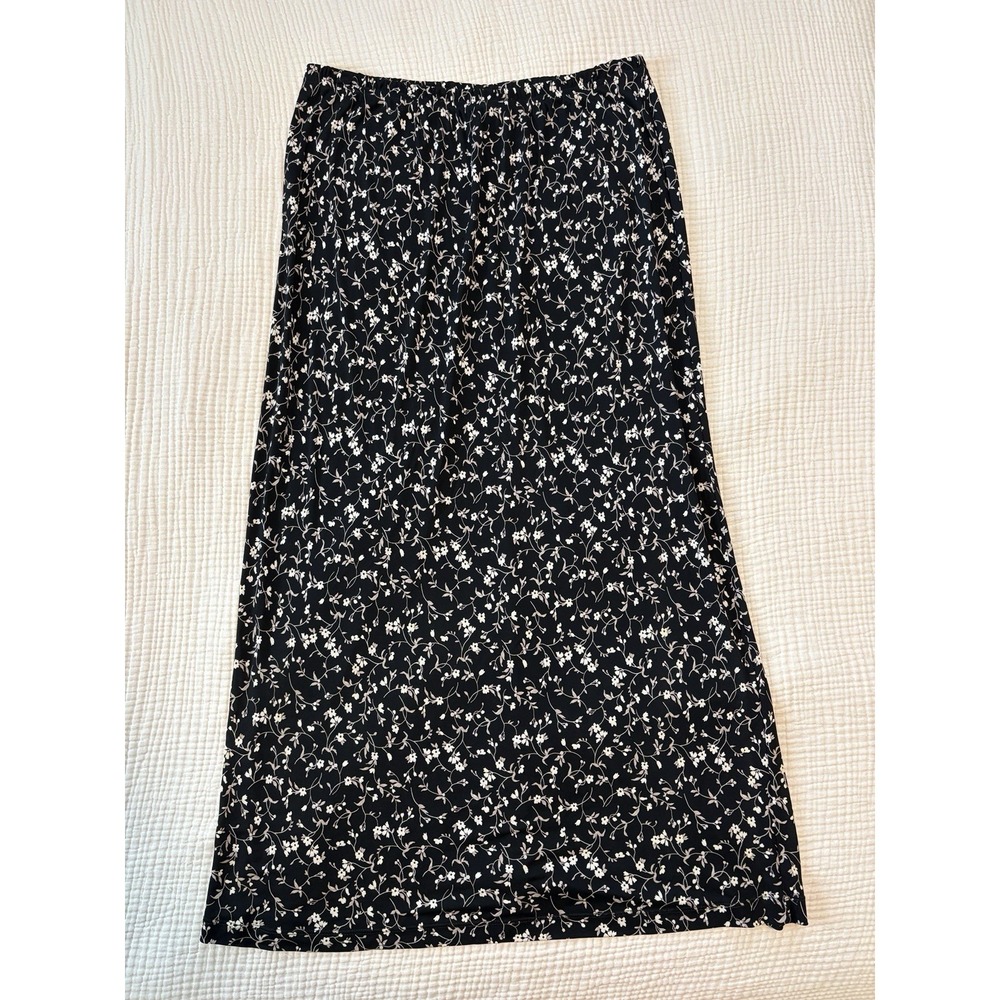 Vintage Carole Little Boho Floral‎ Print Maxi Skirt Women's 2X Black Flowy Gypsy